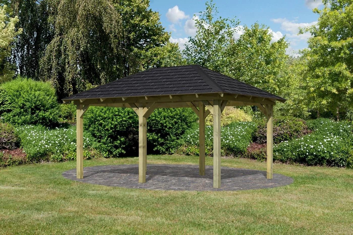 Pavillon KARIBU Perida Beige 6 Pfosten Kiefernholz - Bild 2