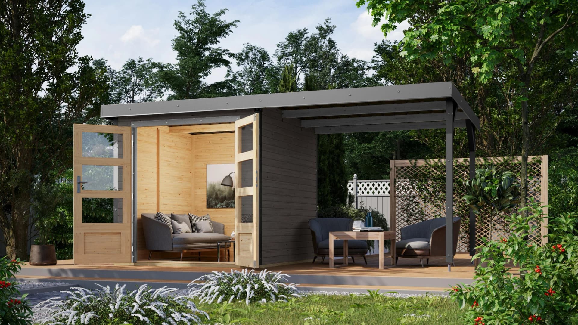 Gartenhaus KARIBU Jupiterino 2A Massivholz Pultdach
