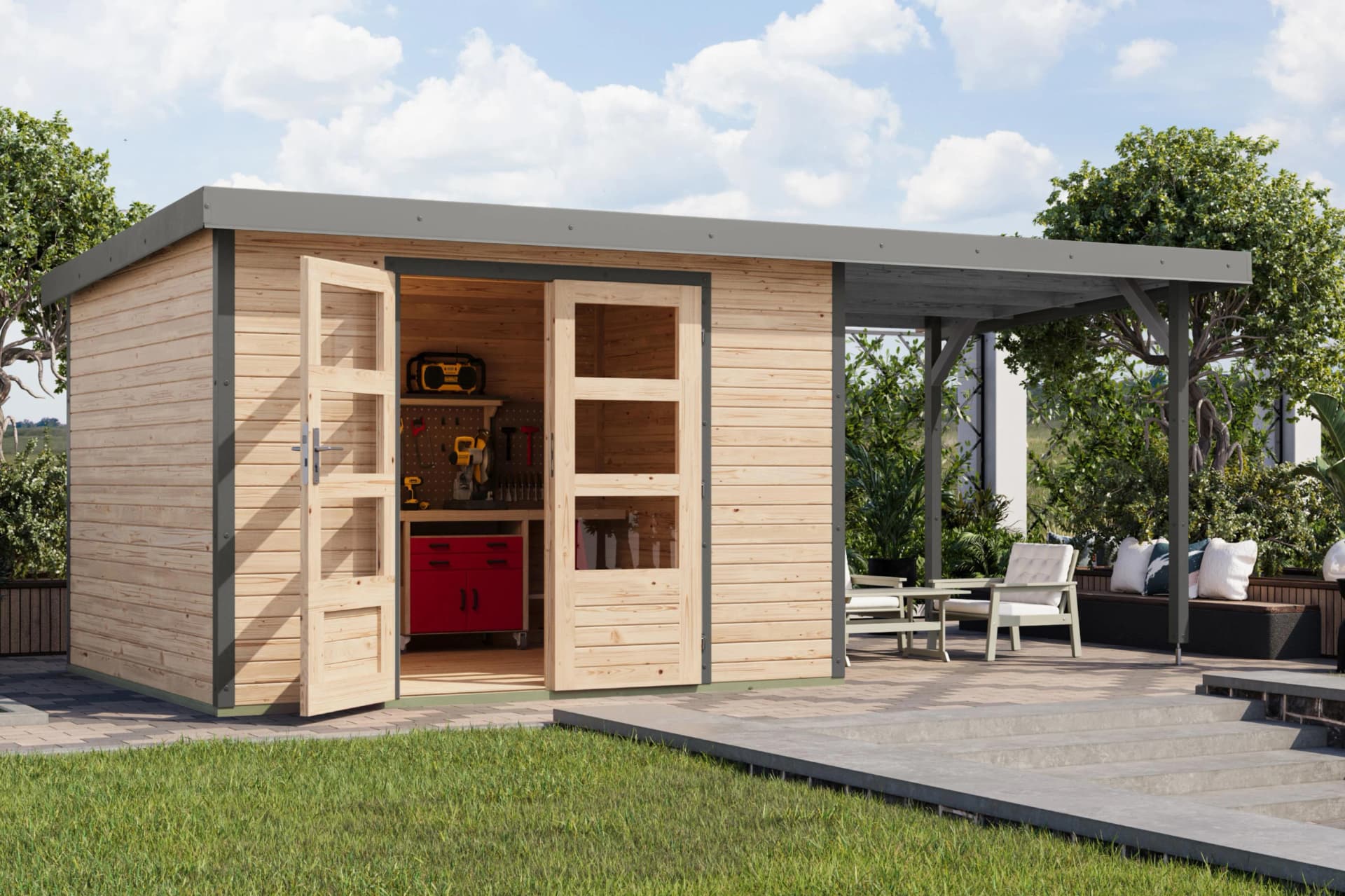 Gartenhaus Jupiterino 5A Karibu Massivholz Pultdach