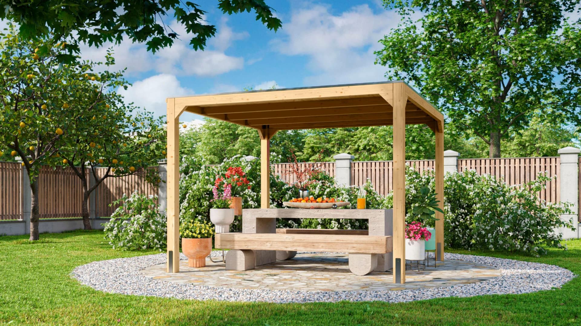 Holzpavillon KARIBU Cubus Beige 320x320x239 cm
