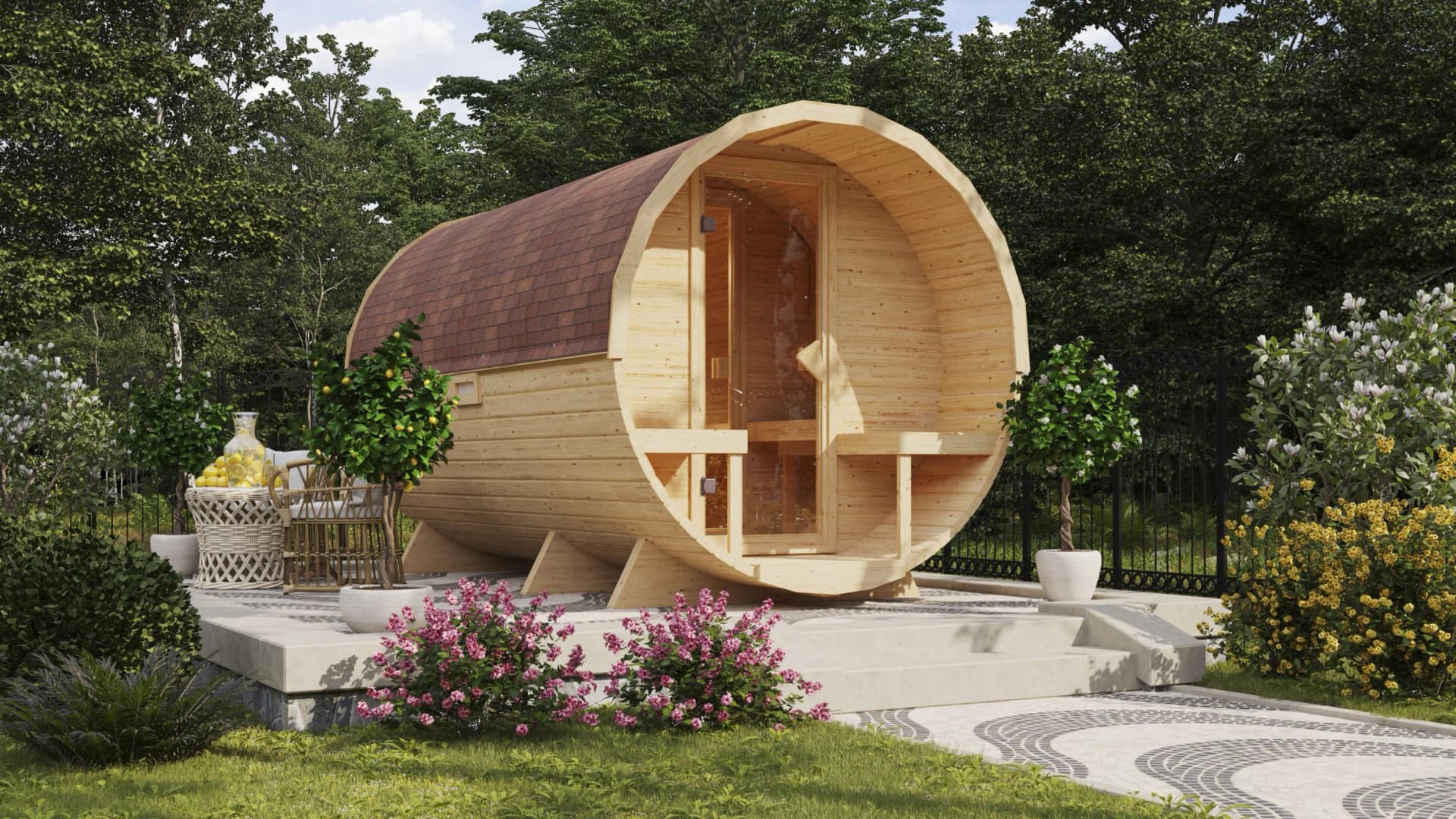 Fasssauna KARIBU Naturbelassen 9 kW Saunaofen
