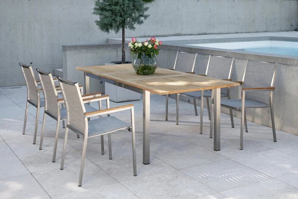 STERN Polaris Gartensessel Edelstahl Teakholz Stapelbar Beige