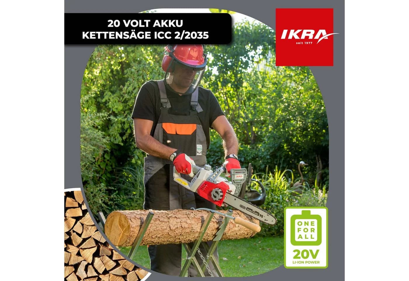 IKRA Akku-Kettensäge ICC 2/2035 34,5 cm Schwertlänge 2 x 20V Akku