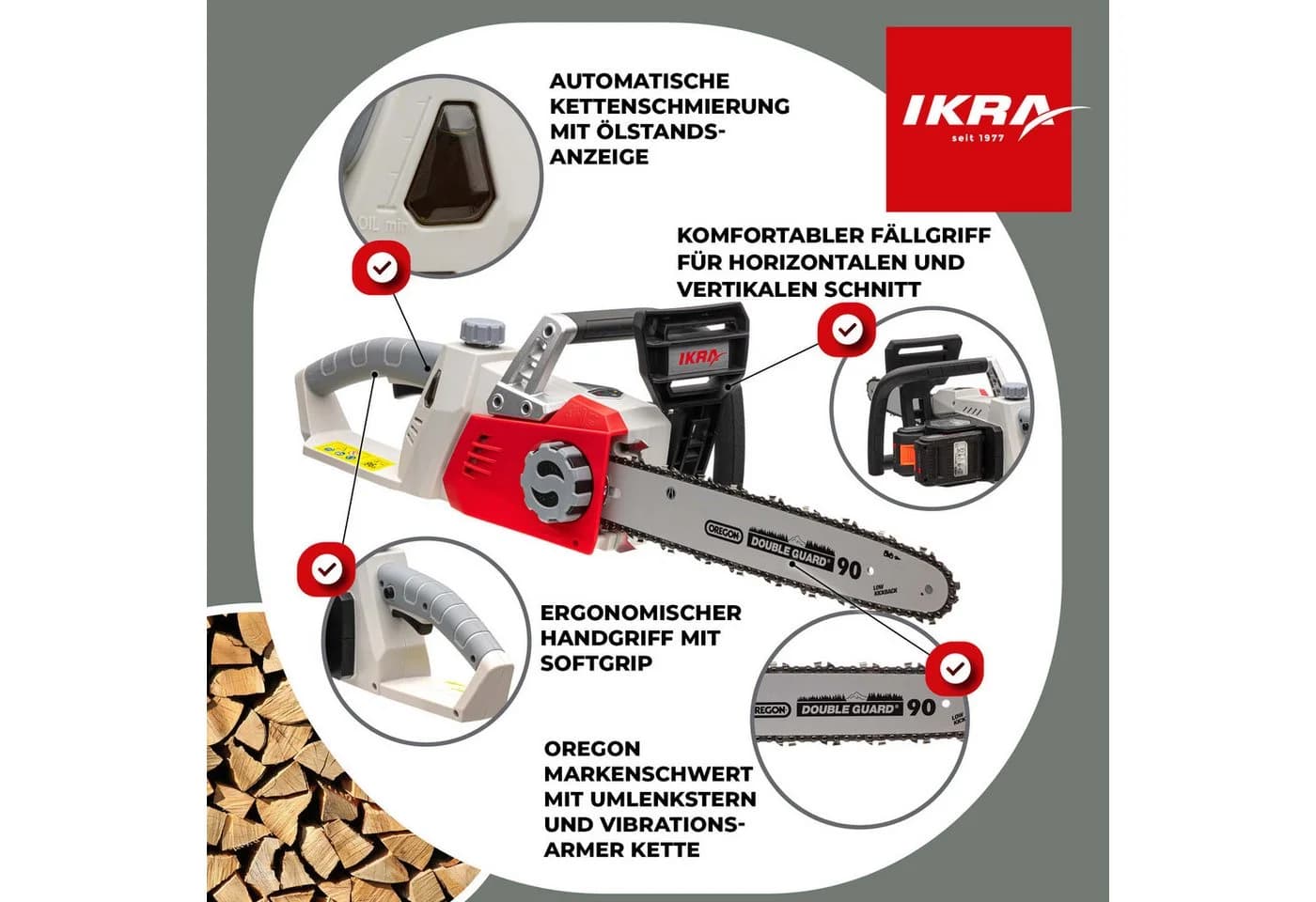 IKRA Akku-Kettensäge ICC 2/2035 34,5 cm Schwertlänge 2 x 20V Akku - Bild 3