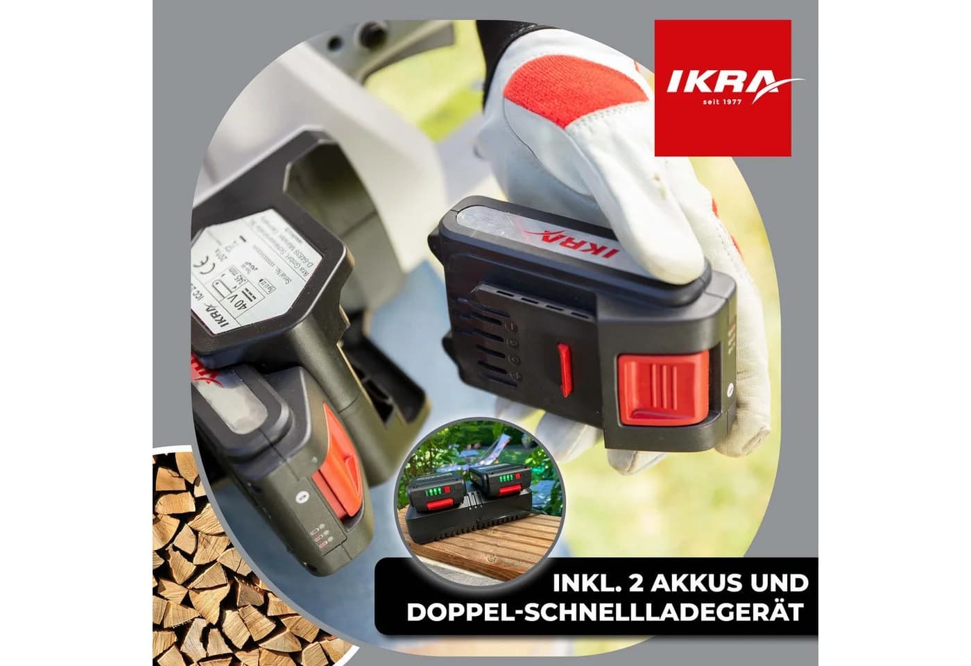 IKRA Akku-Kettensäge ICC 2/2035 34,5 cm Schwertlänge 2 x 20V Akku - Bild 5