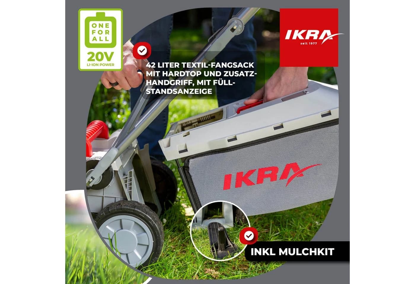 IKRA Akku-Rasenmäher ICM 2033 33 cm Schnittbreite 20V Akku - Bild 3