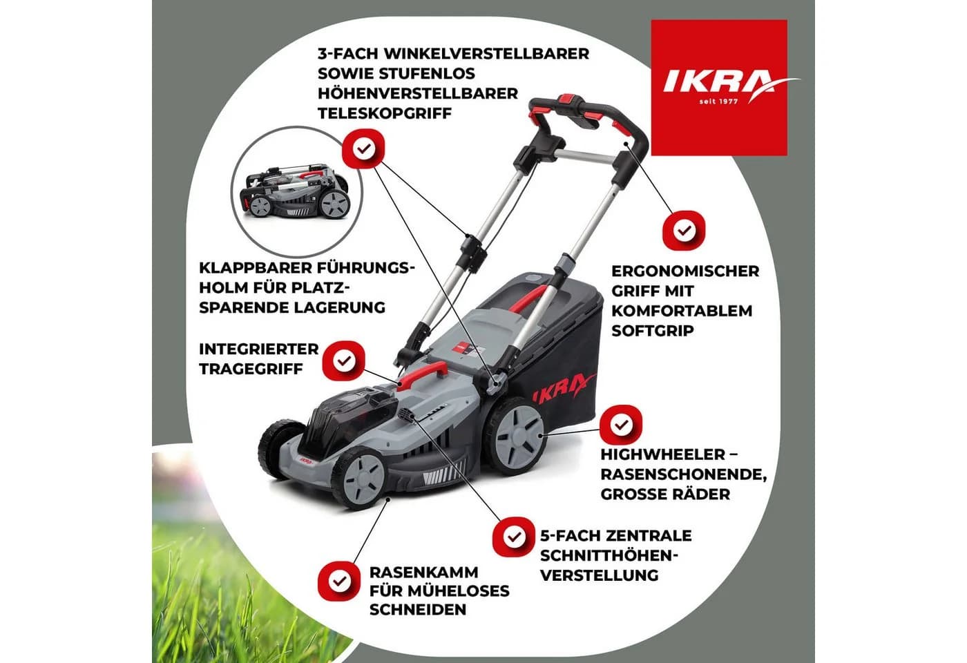 IKRA Akkurasenmäher IB-LM 43 36V 43cm Schnittbreite