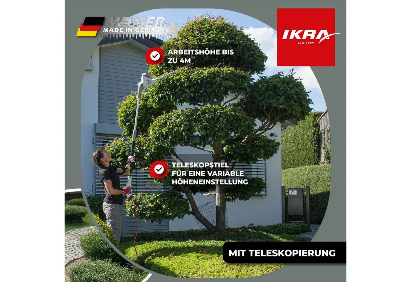 IKRA Teleskop-Heckenschere ITHS 600 bis 2,40 m Arbeitshöhe Laser- & diamantgeschliffene Qualitätsmesser Made in Germany - Bild 3