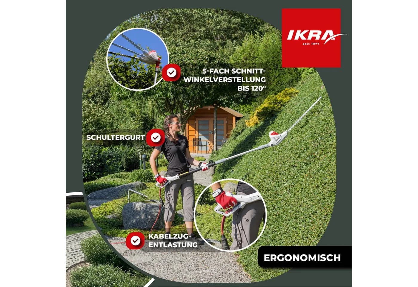 IKRA Teleskop-Heckenschere ITHS 600 bis 2,40 m Arbeitshöhe Laser- & diamantgeschliffene Qualitätsmesser Made in Germany - Bild 4