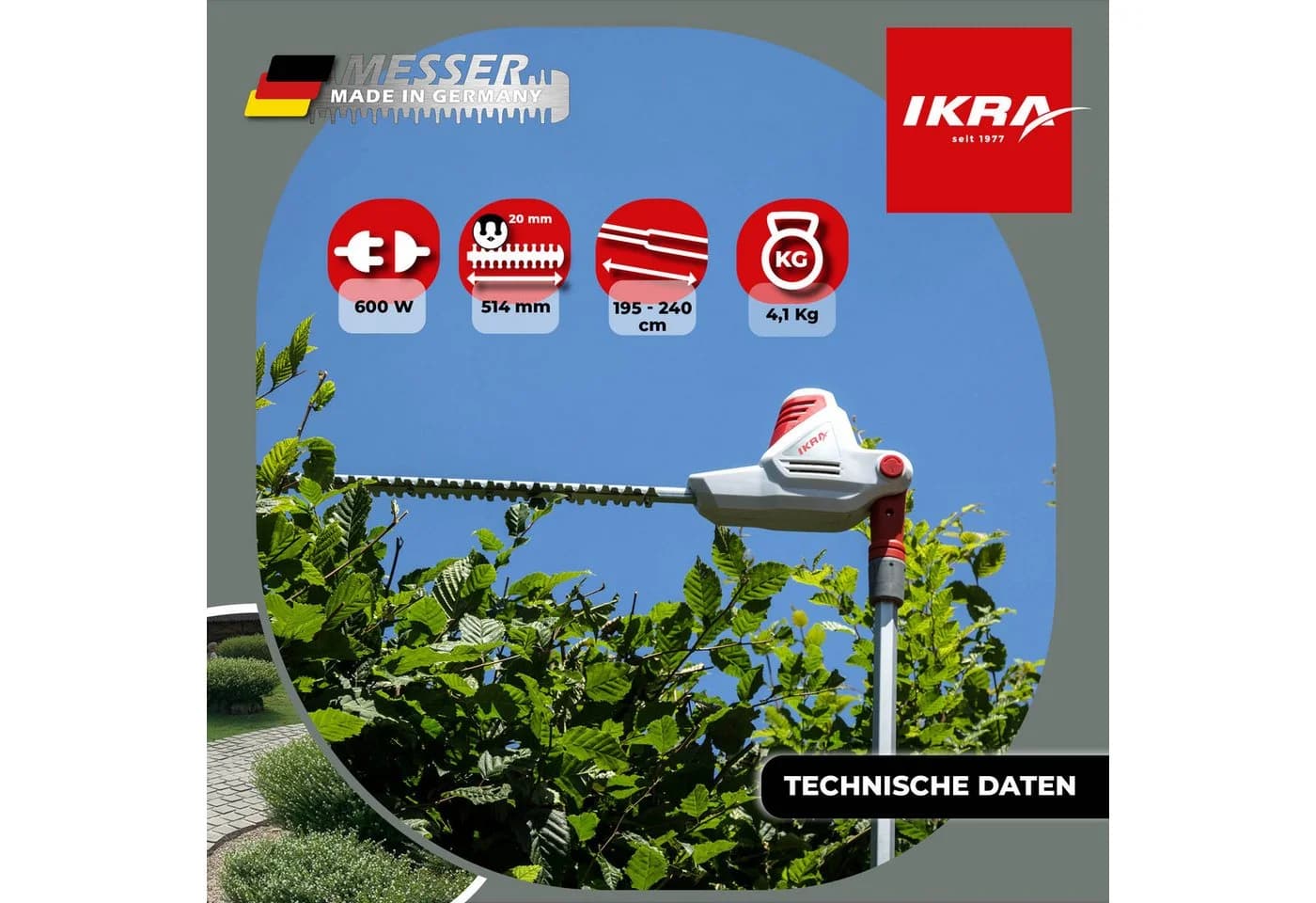 IKRA Teleskop-Heckenschere ITHS 600 bis 2,40 m Arbeitshöhe Laser- & diamantgeschliffene Qualitätsmesser Made in Germany - Bild 5