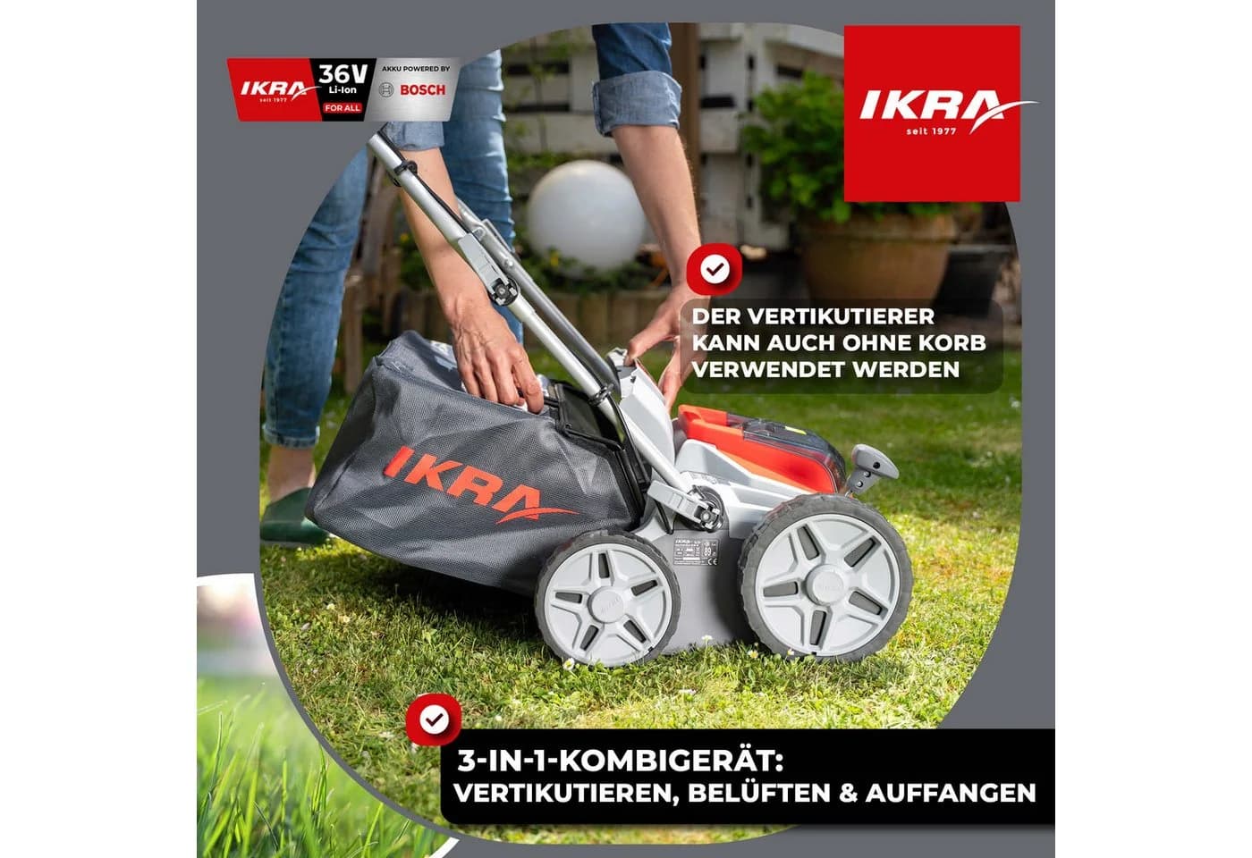 IKRA Akku-Vertikutierer 3in1 36 cm Arbeitsbreite - Bild 4