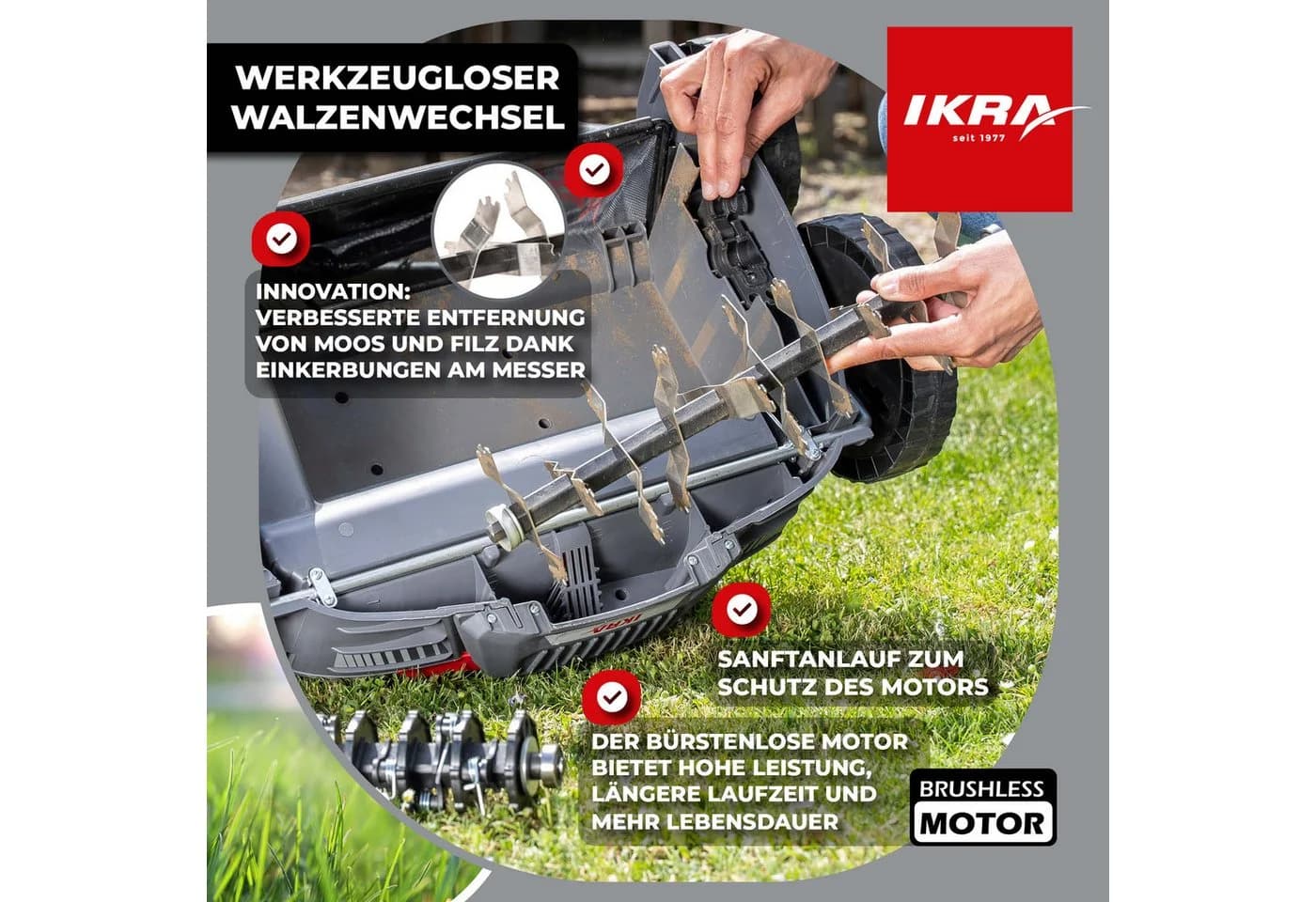 IKRA Akku-Vertikutierer 3in1 36 cm Arbeitsbreite - Bild 5