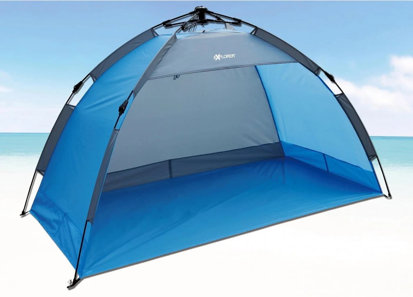 EXPLORER Automatik Strandmuschel Blau UV 80+ mit Ventilationsfenster - Bild 2