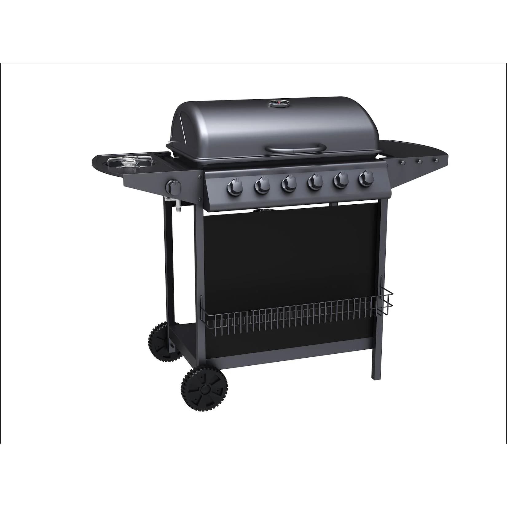 Tepro Hampton 6 Gasgrill Schwarz mit 6 Brennern und Seitenablagen