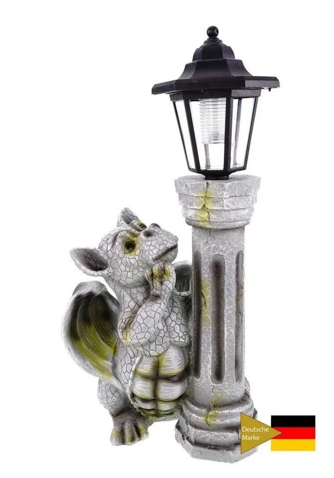 Kremers Schatzkiste Gartenfigur Drache mit LED Solarlaterne 45cm - Bild 2