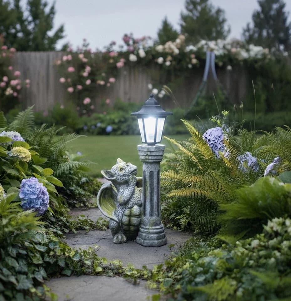 Kremers Schatzkiste Gartenfigur Drache mit LED Solarlaterne 45cm - Bild 5