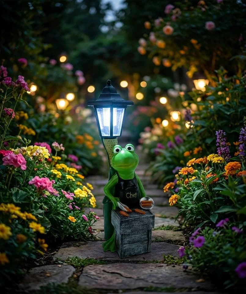 Kremers Schatzkiste Gartenfigur XXL Frosch Grillmeister LED Solarlaterne