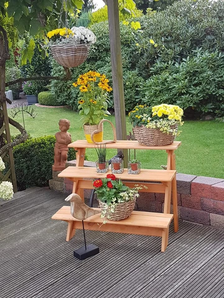 Promadino Blumentreppe Blumenständer Honigbraun Holzwerkstoff
