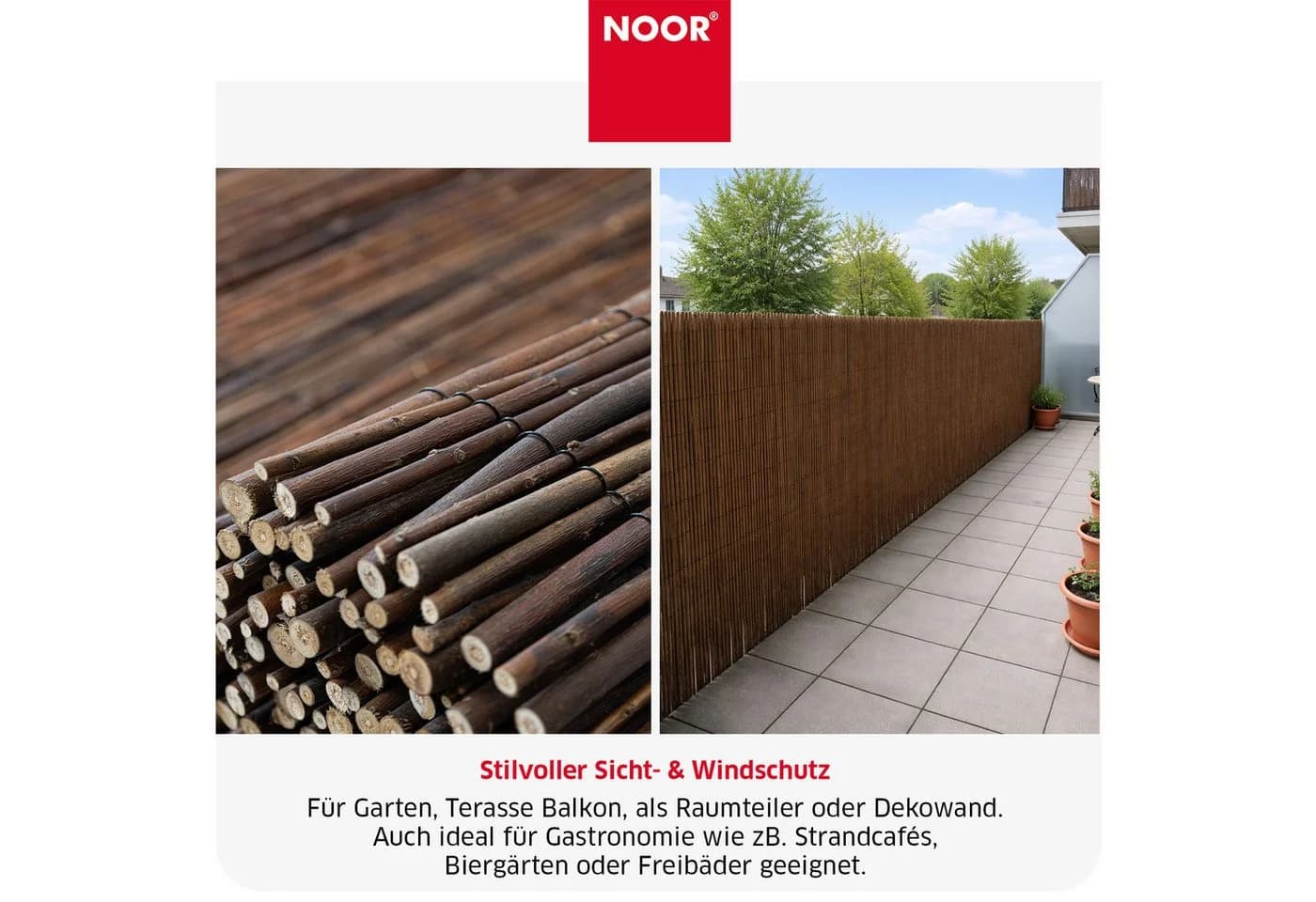 NOOR Weidenmatte DELUXE Sichtschutz für Balkon, Terrasse