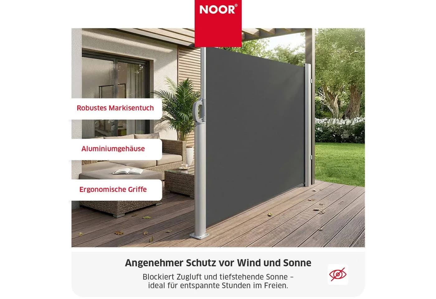 NOOR Seitenmarkise EXCLUSIV Anthrazit Wind- und Sichtschutz