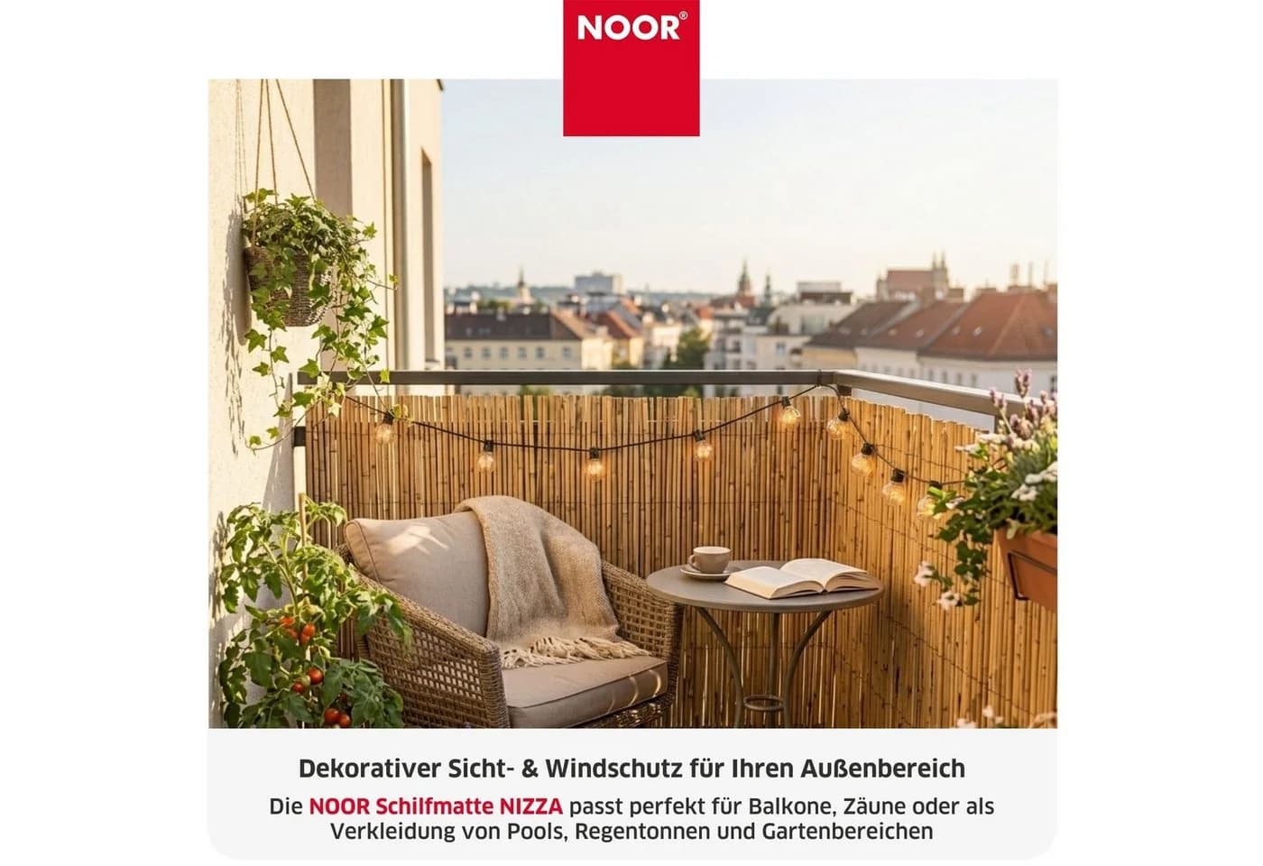 NOOR Schilfrohrmatte NIZZA Sichtschutz Drahtbindung Natur