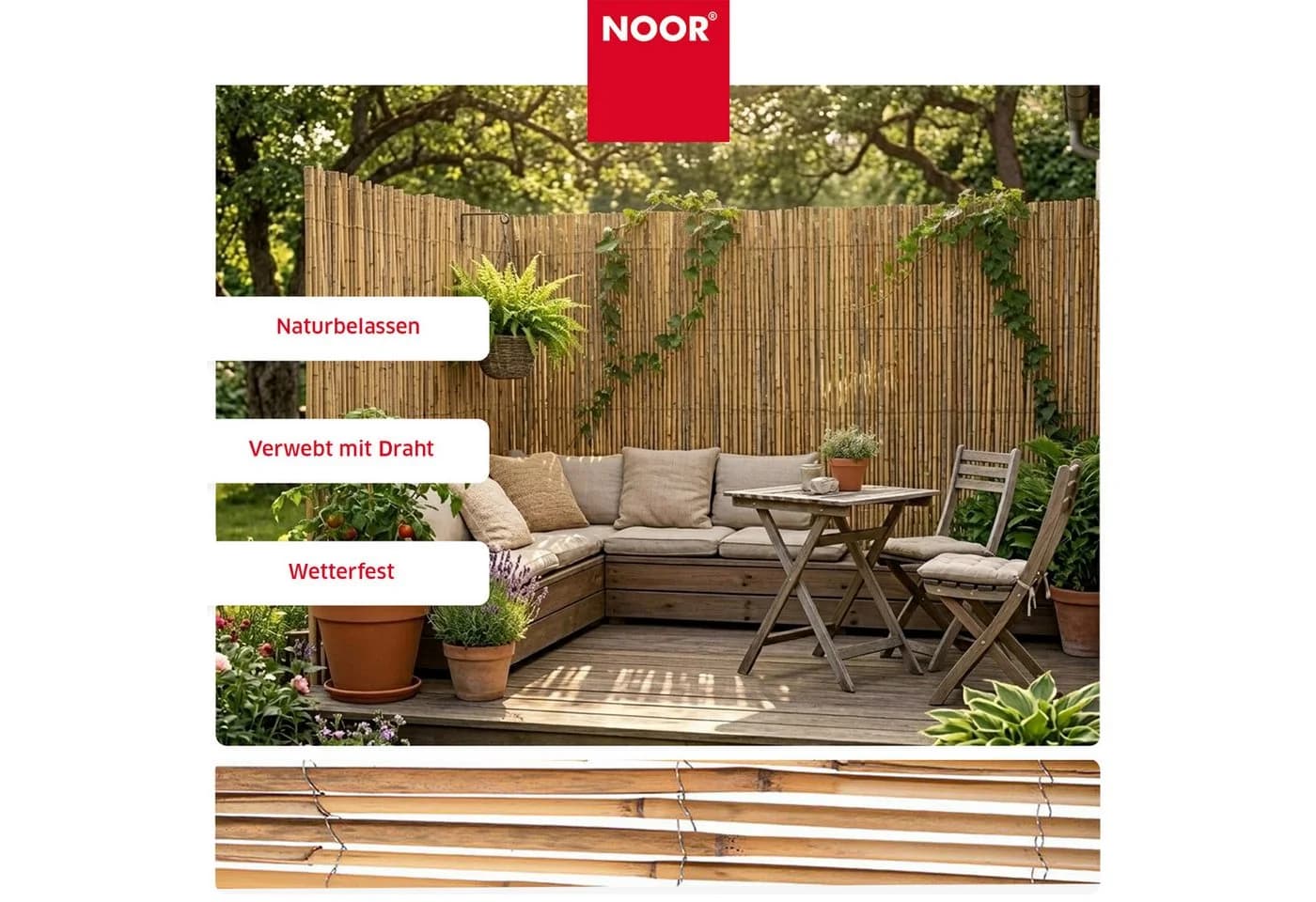 NOOR Schilfrohrmatte NIZZA Sichtschutz Drahtbindung Natur - Bild 3