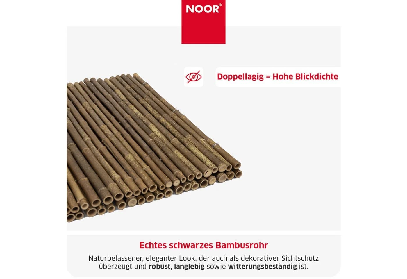 NOOR Sichtschutzzaunmatten Bambusmatte DELUXE Schwarz Extra Dicke Bambusstäbe - Bild 3