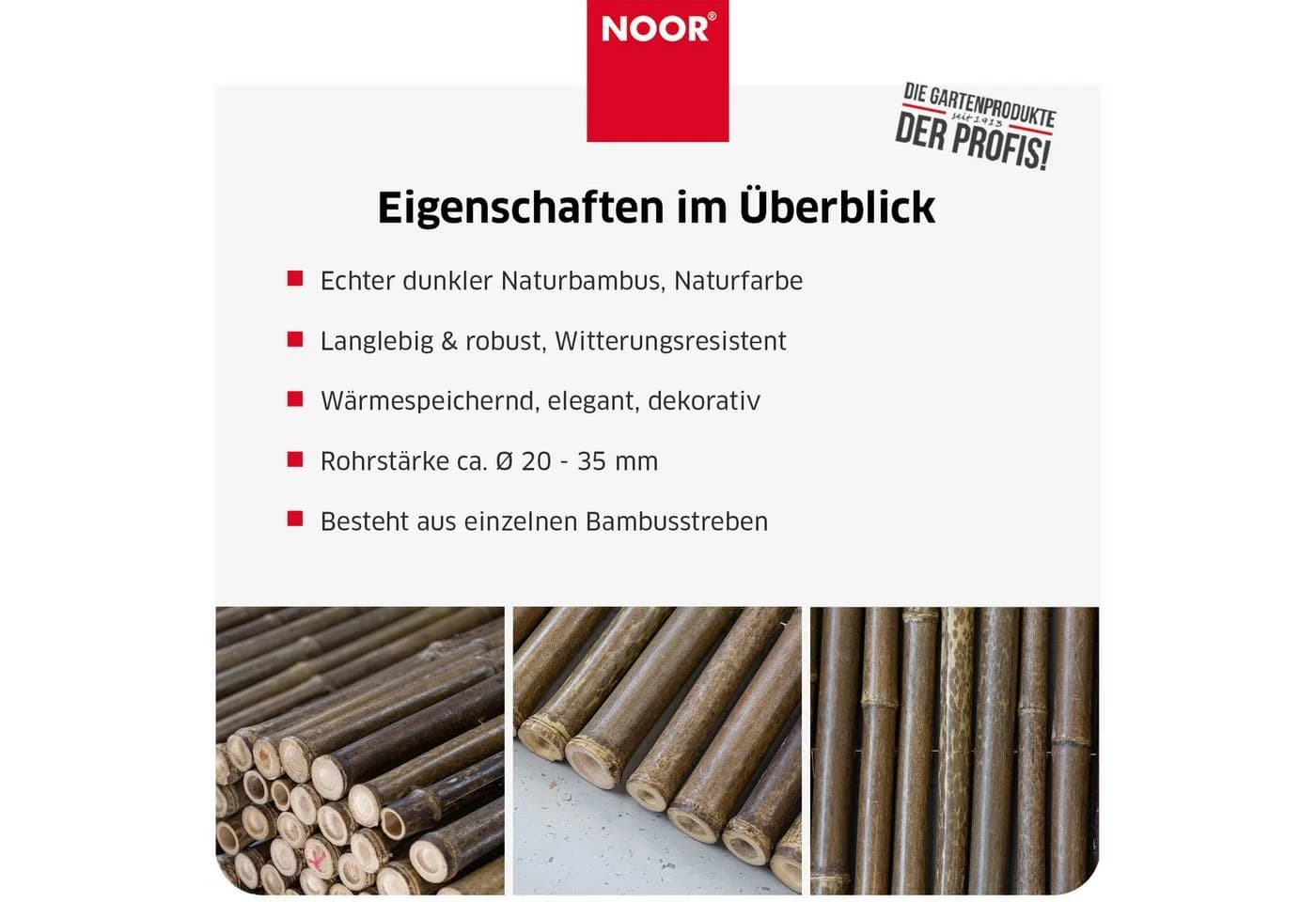 NOOR Sichtschutzzaunmatten Bambusmatte DELUXE Schwarz Extra Dicke Bambusstäbe - Bild 5