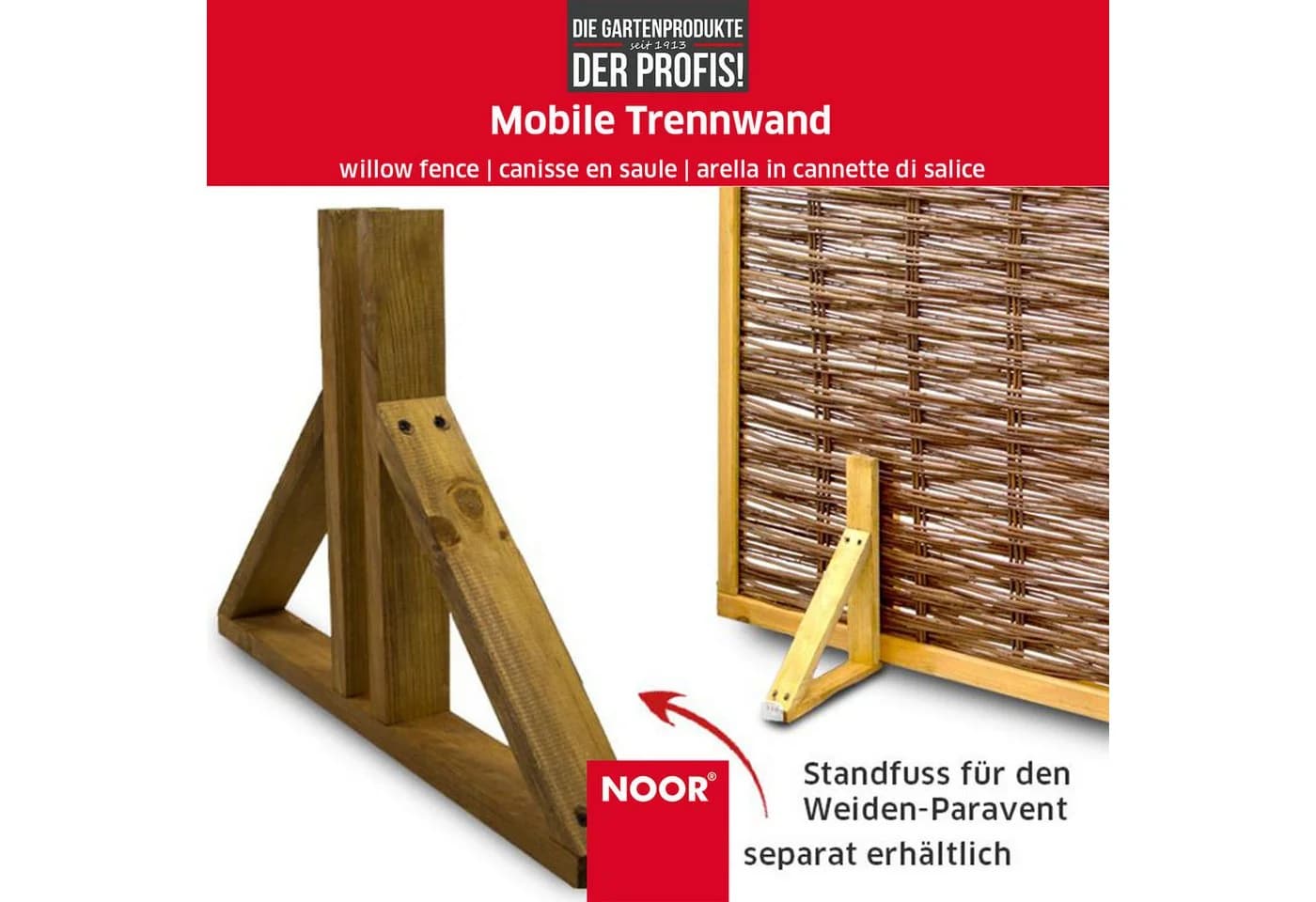 NOOR Mobile Trennwand aus Weide mit Kiefer-Rahmen - Bild 3