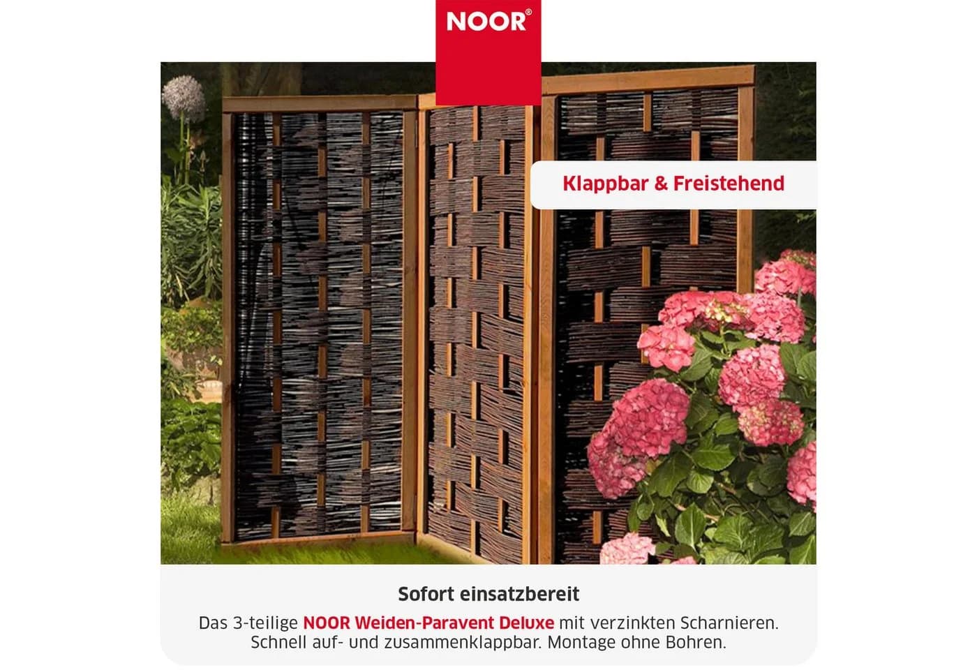 NOOR Paravent Weide Deluxe Klappbar Sichtschutz 3 St