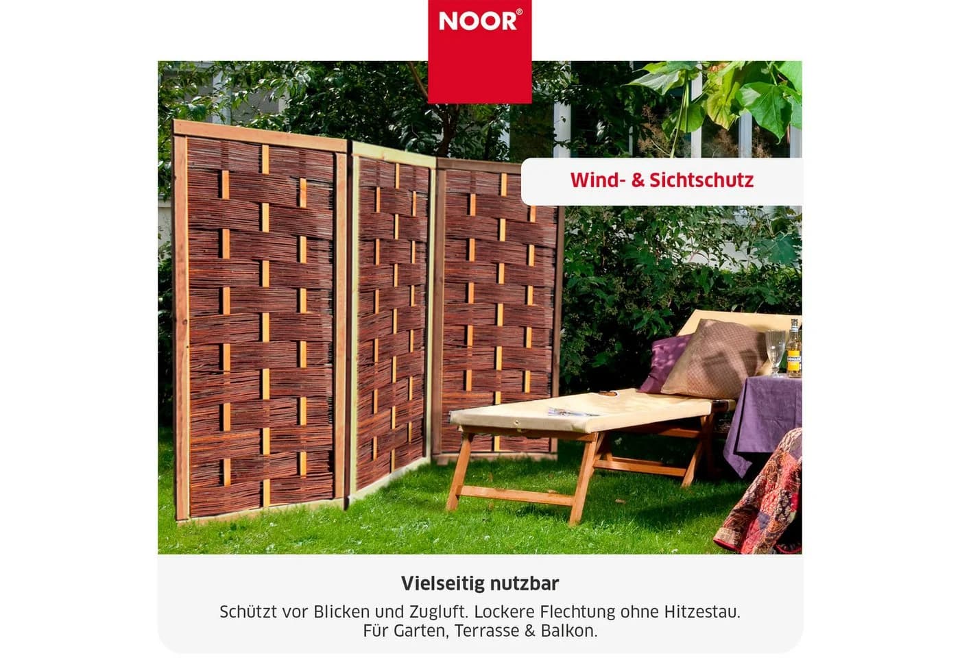 NOOR Paravent Weide Deluxe Klappbar Sichtschutz 3 St - Bild 3