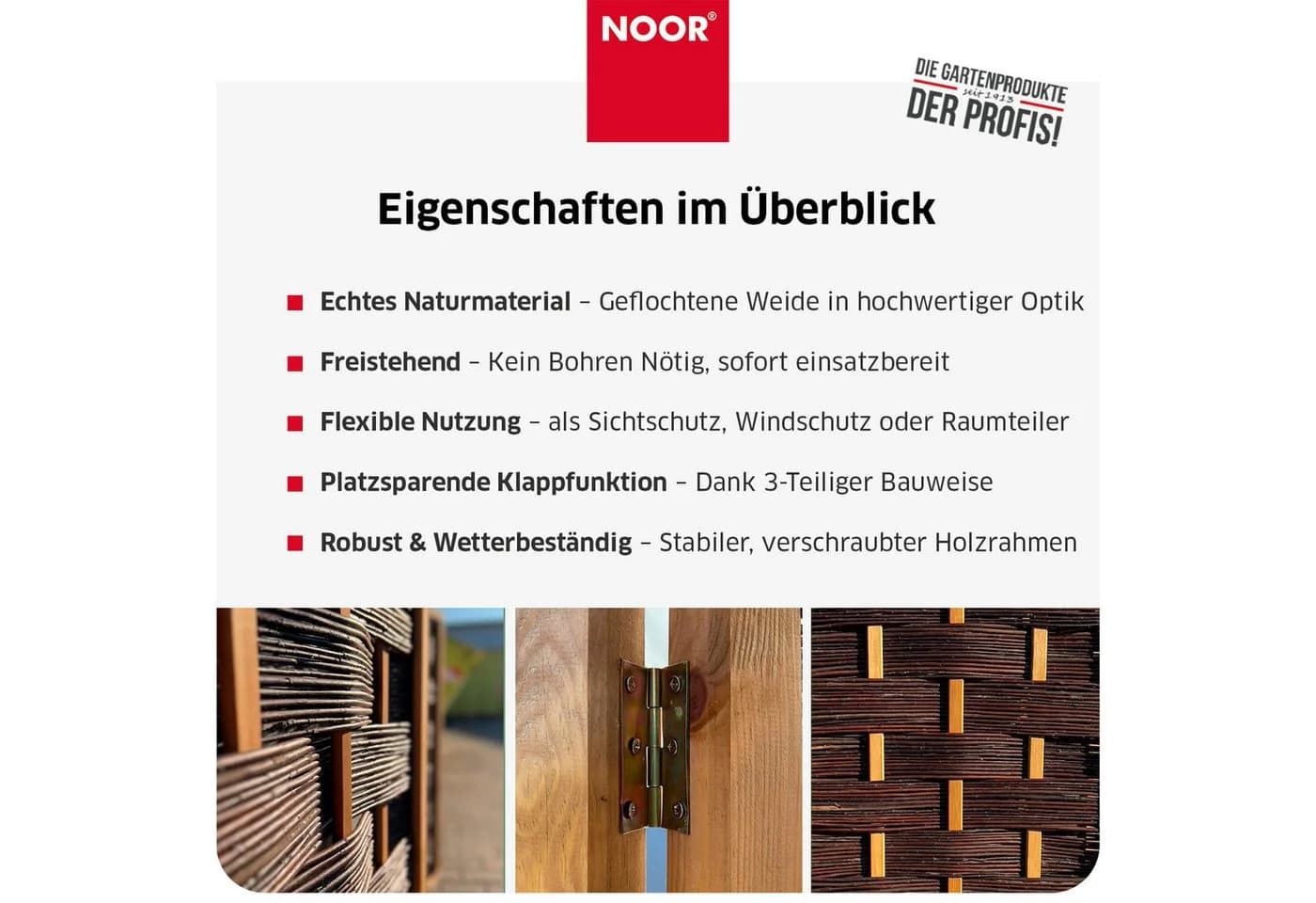 NOOR Paravent Weide Deluxe Klappbar Sichtschutz 3 St - Bild 5