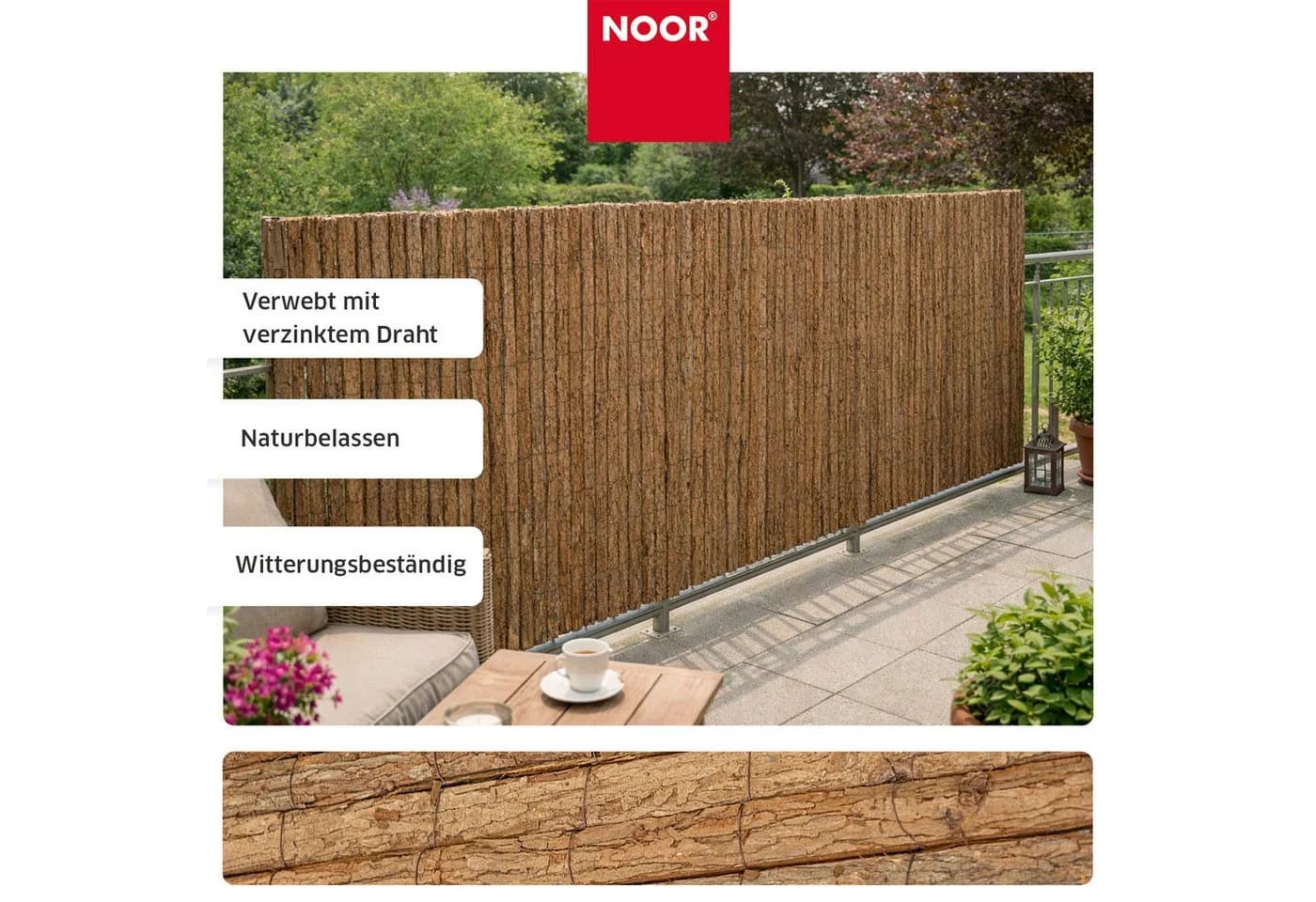 NOOR Sichtschutzzaunmatte Rindenmatte COUNTRY Rustikal - Bild 3