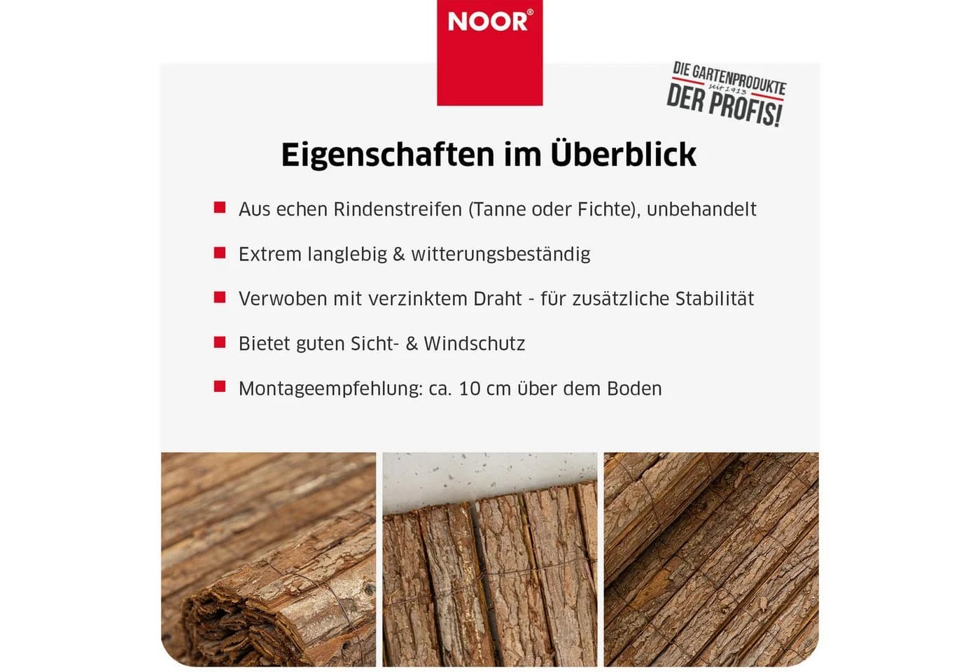NOOR Sichtschutzzaunmatte Rindenmatte COUNTRY Rustikal - Bild 4