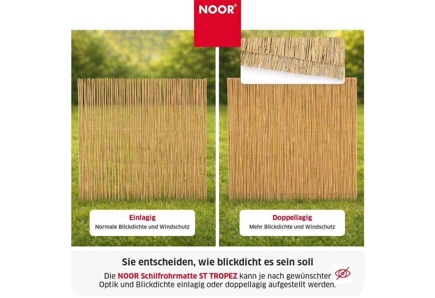 NOOR Sichtschutzzaunmatte Schilfrohrmatte ST. TROPEZ, natürlicher Sichtschutz aus Schilf - Bild 3