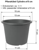 MePla Blumentopf Cylindro Anthrazit mit Untersetzer Kunststoff Bild 1