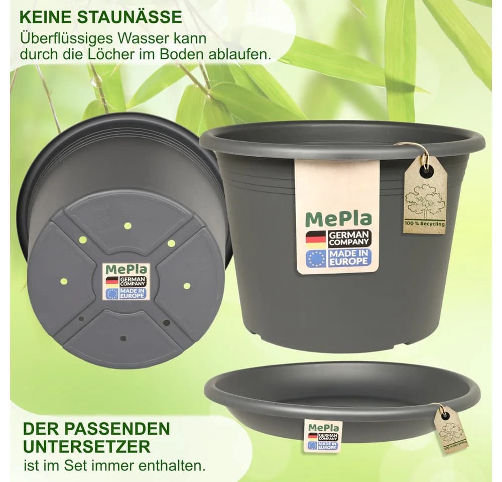 MePla Blumentopf Cylindro Anthrazit mit Untersetzer Kunststoff - Bild 4