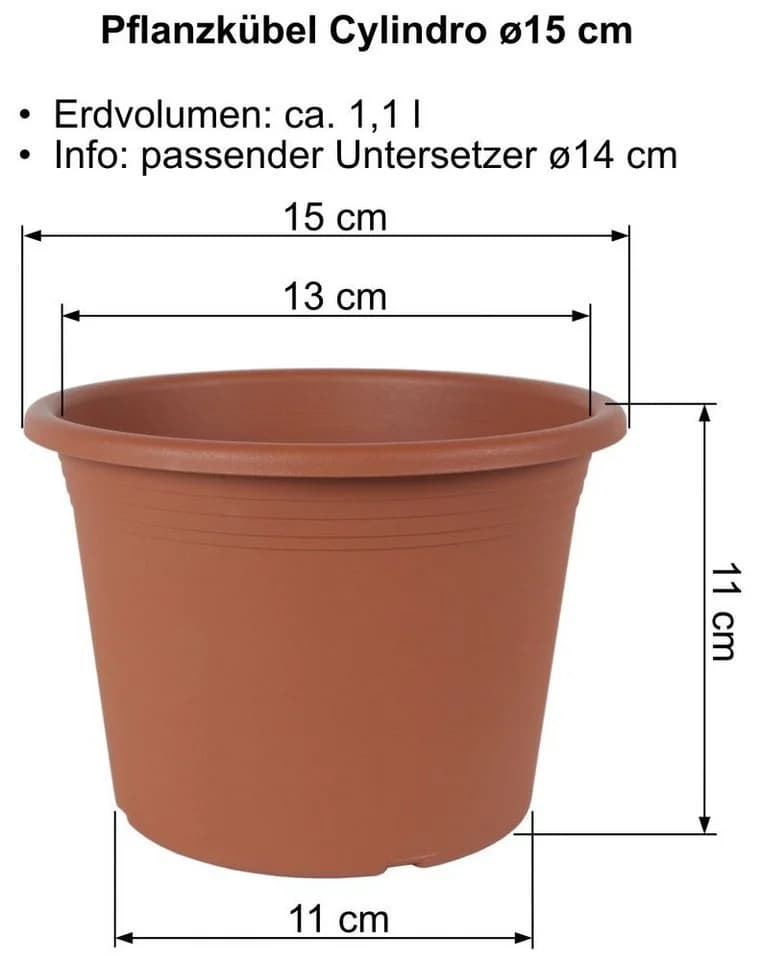 MePla Blumentopf Cylindro Set mit Untersetzer Terrakotta Kunststoff