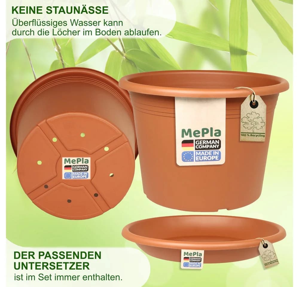 MePla Blumentopf Cylindro Set mit Untersetzer Terrakotta Kunststoff - Bild 4