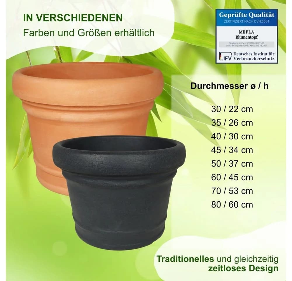 MePla Pflanzkübel Monza 30 cm Terrakotta Frostfest Kunststoff - Bild 5