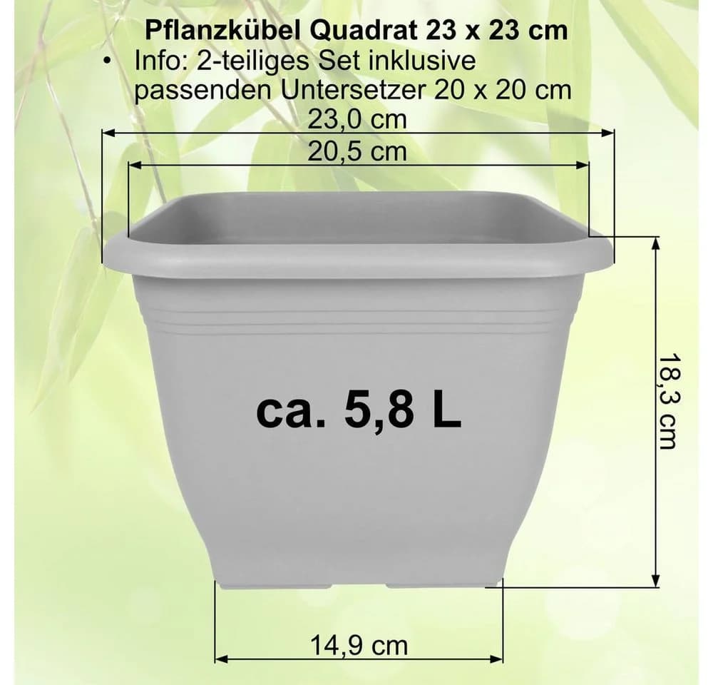 Heimwerkercenter Blumentopf Quadrat 23x23cm mit Untersetzer Terrakotta