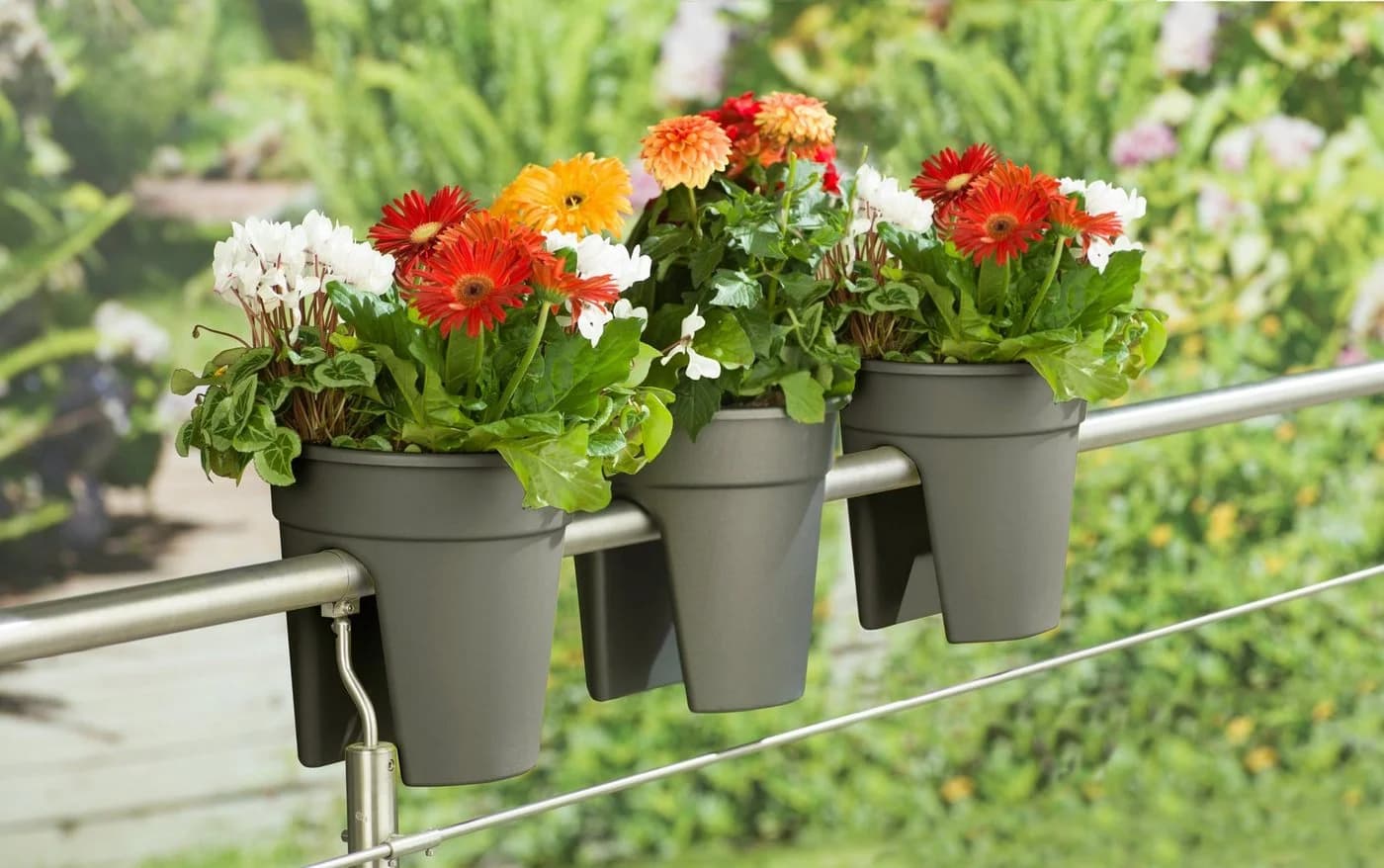 KHW Flowerclip Balkonkasten Set 3-tlg. Anthrazit Kunststoff - Bild 2