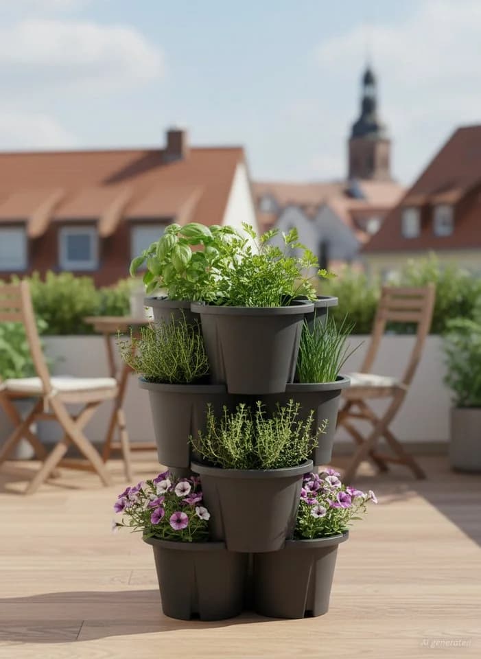 KHW Pflanzturm Demeter Anthrazit Pflanzkübel Vertikales Gärtnern - Bild 4