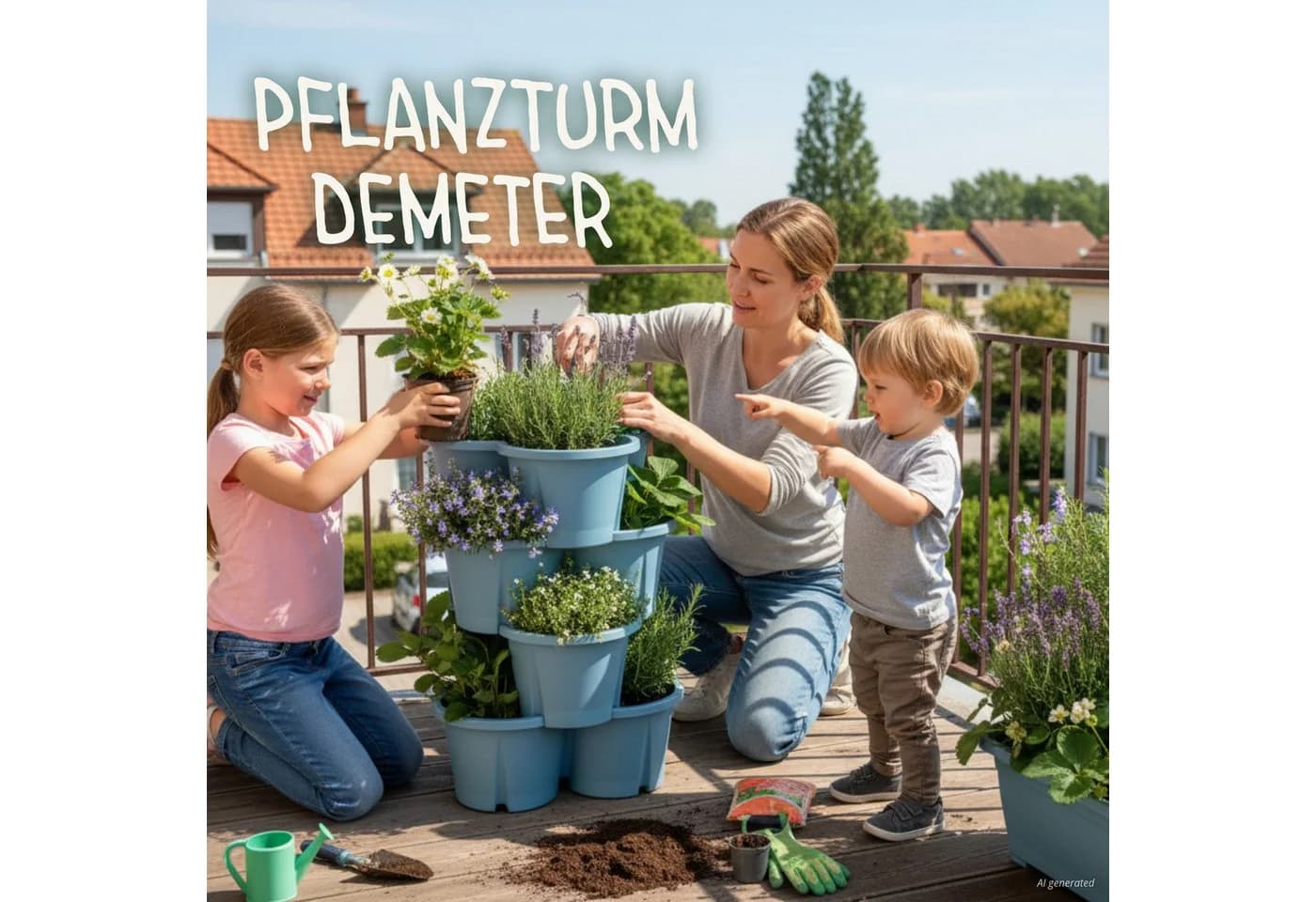 KHW Pflanzturm Demeter Pflanzkübel Meerblau Vertikales Gärtnern - Bild 3