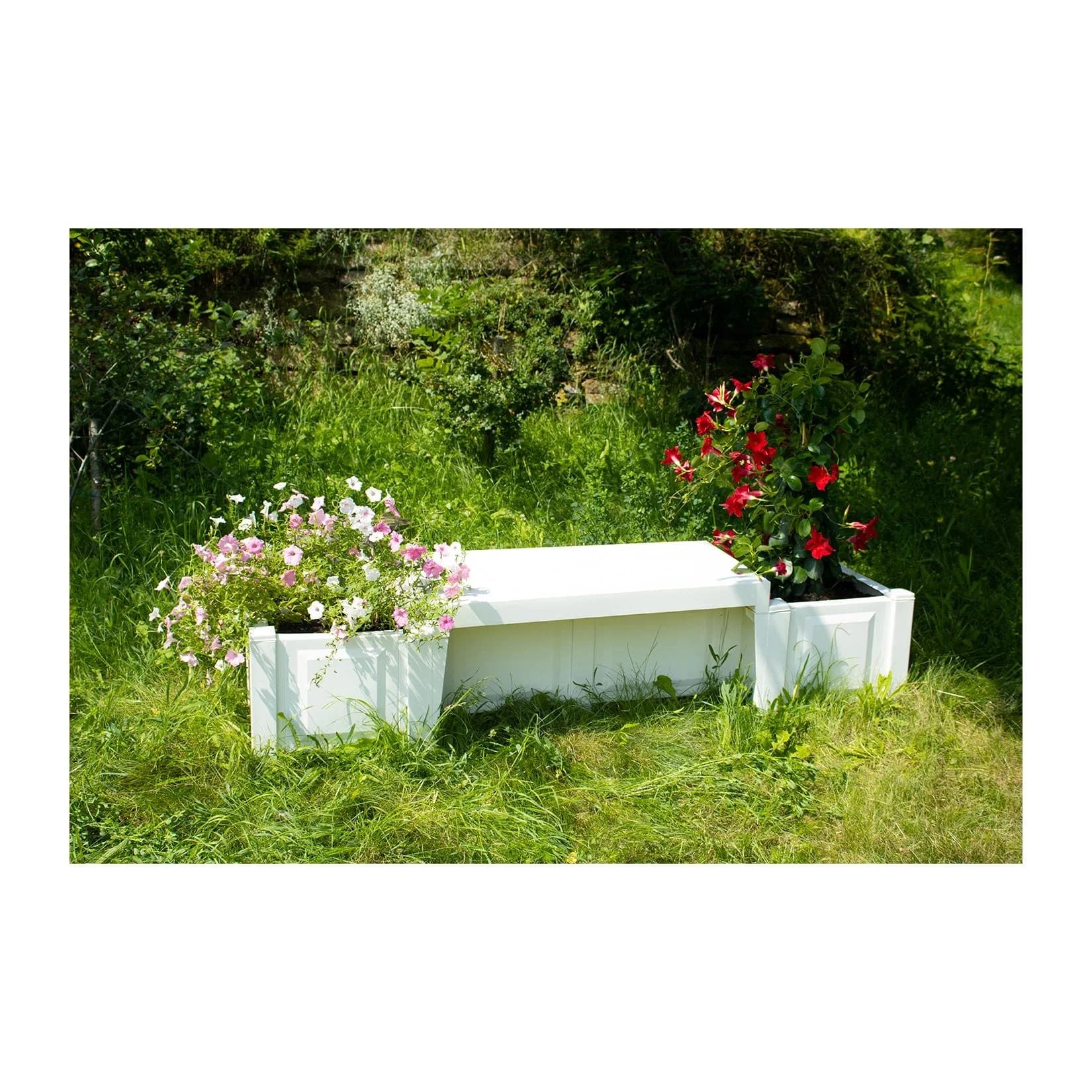 KHW Gartenbank Berlin Weiß mit Pflanzkästen Kunststoff