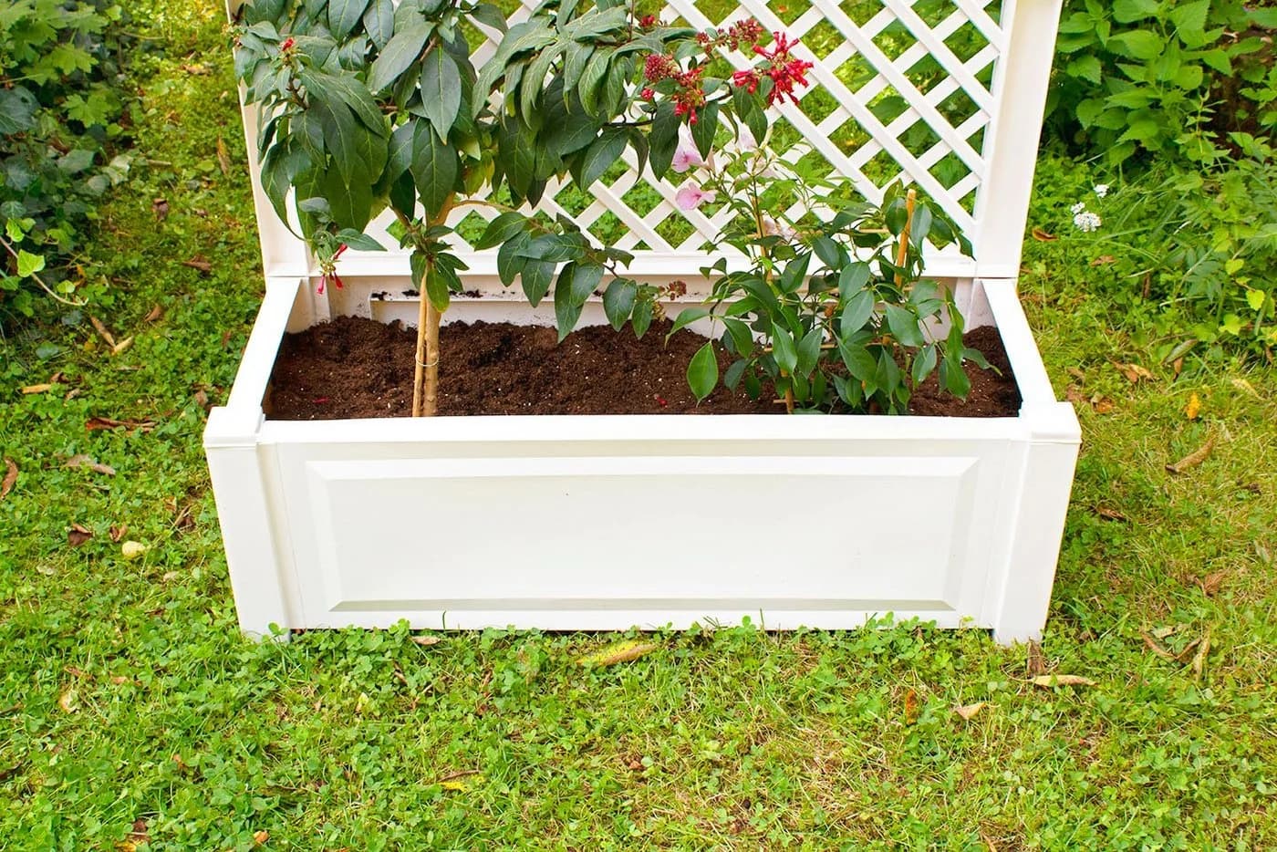 KHW Spalier Pflanzkasten Weiß 100 cm mit Rankhilfe