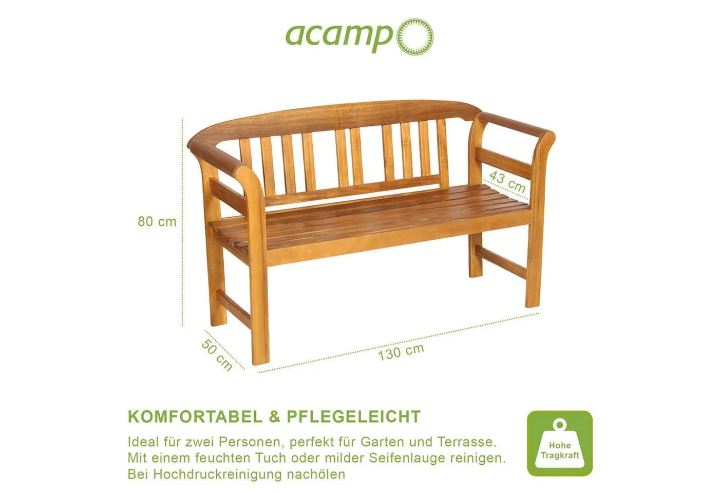 acamp Gartenbank 2-Sitzer Wetterfest FSC Akazienholz Teakfarben - Bild 5