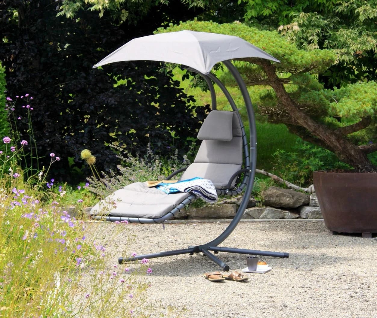 acamp Gartenliege Solomon mit Sonnendach grau - Bild 2