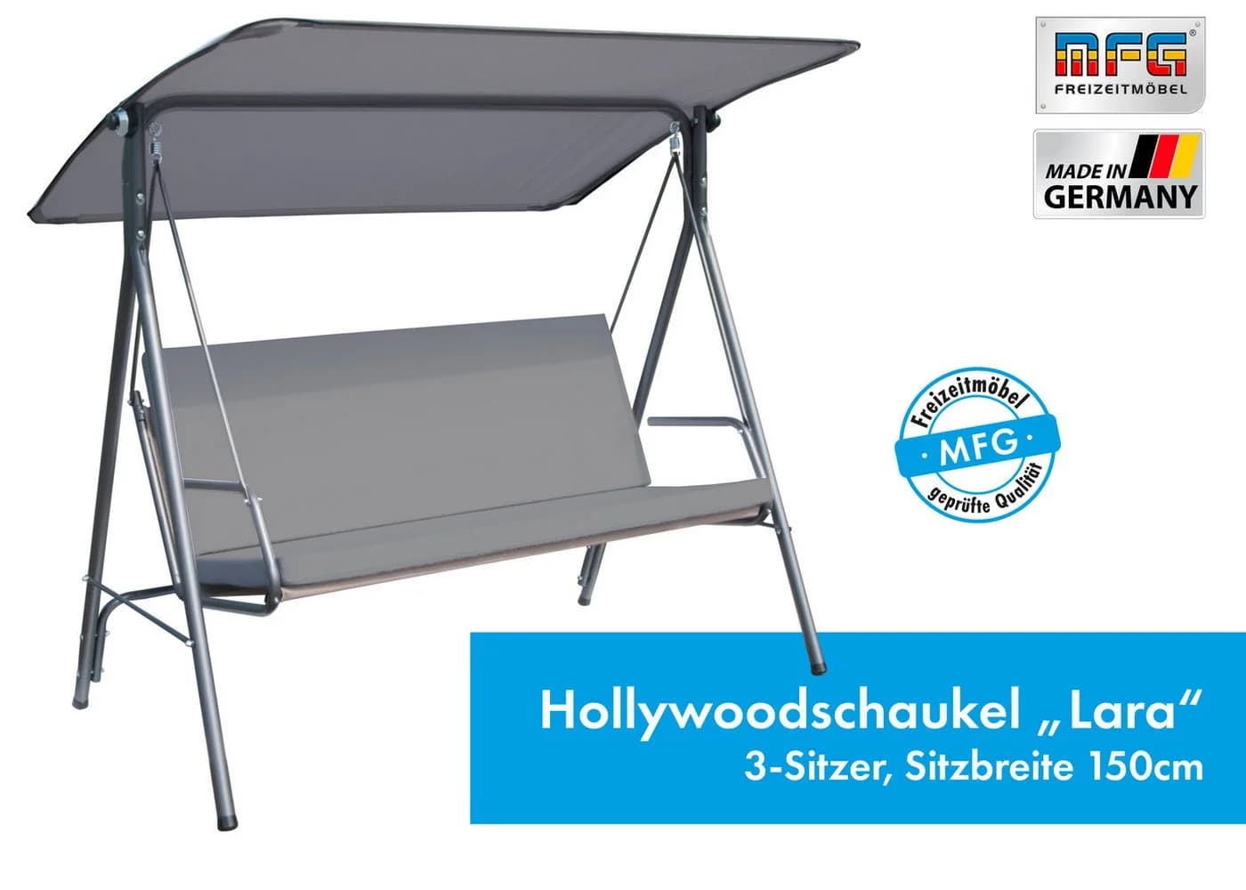 MFG Freizeitmöbel Hollywoodschaukel Lara 3-Sitzer Anthrazit