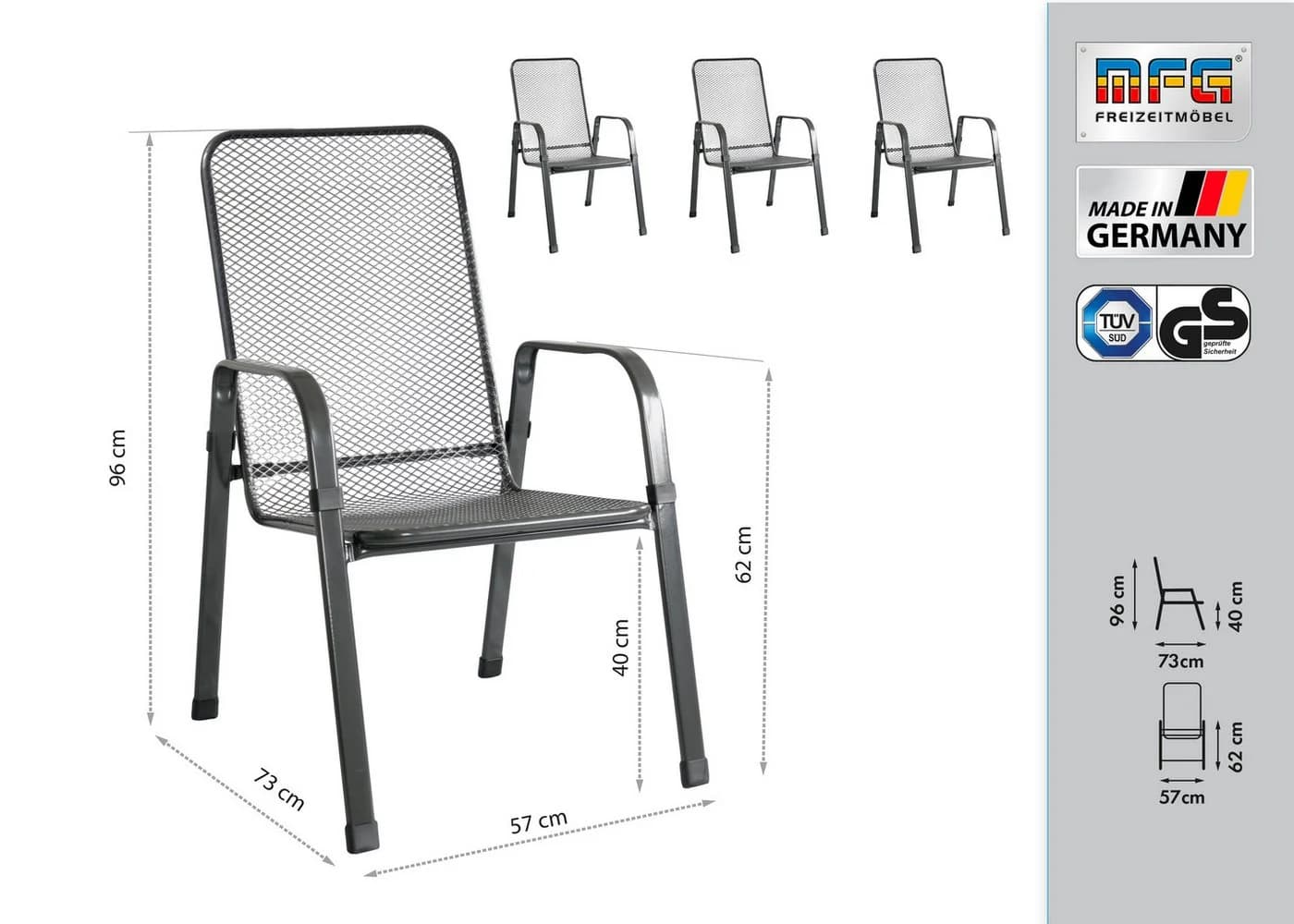 MFG Freizeitmöbel Stapelstuhl Mec-Stor 4-er Set Anthrazit - Bild 3